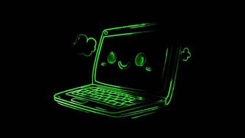 Neon frame effect, Laptop representing portable computing devices on black background video