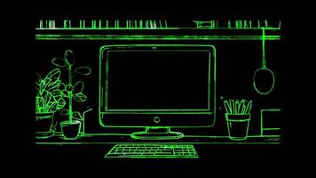 Neon frame effect, Computer Monitor representing desktop computers on black background video