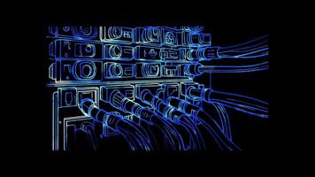 Neon frame effect, Network Cables symbolizing wired internet connections on black background video