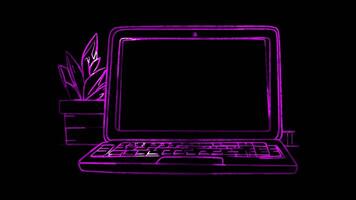 Neon frame effect, Laptop representing portable computing devices on black background video