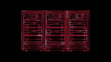 Neon frame effect, Server Rack for data centers or hosting services on black background video