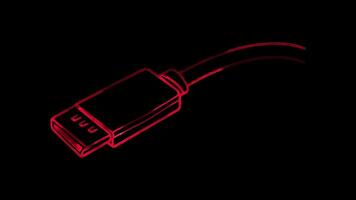 Neon frame effect, USB Port symbolizing data transfer or peripherals on black background video