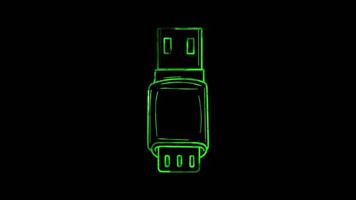 Neon frame effect, USB Port symbolizing data transfer or peripherals on black background video