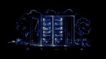 Neon frame effect, Server Rack for data centers or hosting services on black background video