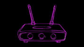 Neon frame effect, Router for internet connectivity on black background video