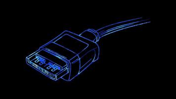 Neon frame effect, USB Port symbolizing data transfer or peripherals on black background video