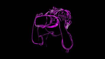 Neon frame effect, Virtual Reality Goggles representing VR technology on black background video
