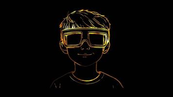 Neon frame effect, Virtual Reality Goggles representing VR technology on black background video