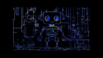 Neon frame effect, Robot symbolizing automation or robotics on black background video