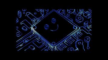 Neon frame effect, SSD Chip symbolizing fast storage devices on black background video