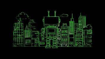 Neon frame effect, Robot symbolizing automation or robotics on black background video