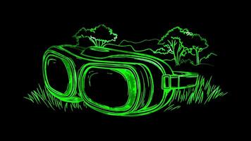 Neon frame effect, Virtual Reality Goggles representing VR technology on black background video