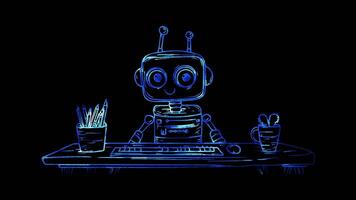 Neon frame effect, Robot symbolizing automation or robotics on black background video