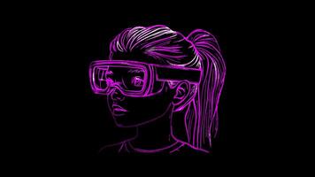 Neon frame effect, Virtual Reality Goggles representing VR technology on black background video