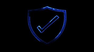 Neon frame effect, Shield with a Checkmark symbolizing cybersecurity on black background video