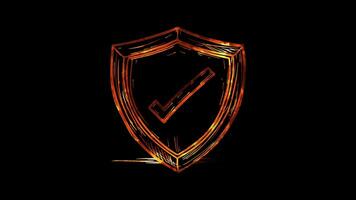 Neon frame effect, Shield with a Checkmark symbolizing cybersecurity on black background video