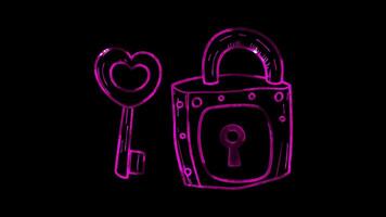 Neon frame effect, Lock and Key representing online security on black background video