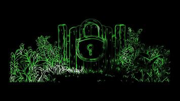 Neon frame effect, Lock and Key representing online security on black background video