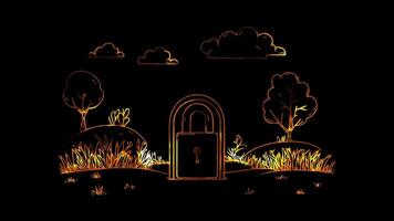 Neon frame effect, Lock and Key representing online security on black background video