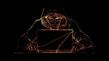 Neon frame effect, Hacker symbolizing cyber threats on black background video