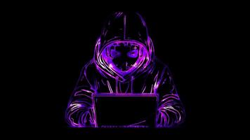 Neon frame effect, Hacker symbolizing cyber threats on black background video