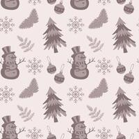 Christmas pattern Simple seamless pattern for gift wrapping with snowman, Christmas tree, snowflakes and toys Print for wrapping paper, Christmas cards, scrapbooking Kraft paper vector