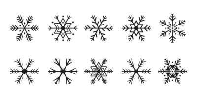 Set of cute snowflake icons on isolated white background New Year ornament Symbols for mobile apps and website design. Flat snowflake icons, silhouette. vector