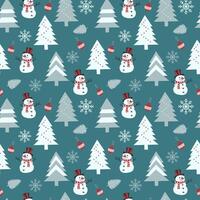 Christmas pattern Simple seamless pattern for gift wrapping with snowman, Christmas tree, snowflakes and toy Print for wrapping paper, Christmas cards, scrapbooking vector
