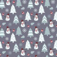 Christmas pattern Simple seamless pattern for gift wrapping with snowman, Christmas tree, snowflakes and toy Print for wrapping paper, Christmas cards, scrapbooking vector