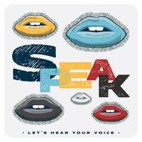 Abstract lips in different colours with typography. vector