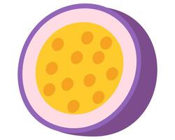 Fruit half passion fruit in cartoon hand drawn simple style. Editable variable color vector