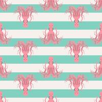Octopus seamless pattern flat . Cute cartoon style sea and ocean creature, animal. Symmetrical square composition, for print design, wallpaper, wrapping paper or web. vector