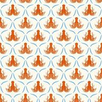 Octopus silhouette damask seamless pattern . Cute cartoon style sea and ocean creatures, animals. Symmetrical square composition, for print design, wallpaper, wrapping paper or web. vector