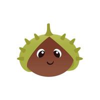 Cute autumn character. Chestnut nut character with smile face. Colorful illustration. vector