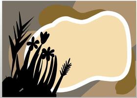 A brown and tan background with flowers and a blank frame vector