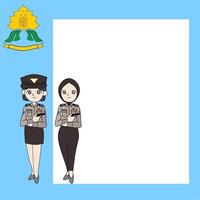 Two women in uniform standing next to a blank board vector