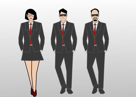 Three business people in suits and ties