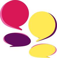 Colorful Speech Bubbles A vibrant collection of speech bubbles in pink, purple, and yellow, perfect for adding a playful and communicative element to your designs. vector