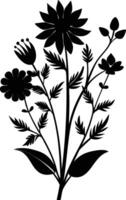 Wildflowers silhouette art illustration black color with no background design vector
