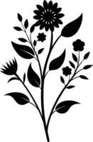Single wildflower silhouette art illustration black color with no background design vector
