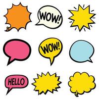 Colorful comic style speech bubbles featuring WOW and HELLO on a white background, expressing excitement and communication. vector