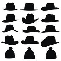 Silhouette collection of various hats and beanies in different styles, showcasing a classic and versatile range of headwear on a white background. vector