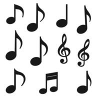 A collection of black musical notes and symbols on a white background, showcasing various types of notations used in music composition. vector