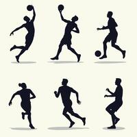 Silhouettes of diverse athletes in dynamic motion, each portraying various sports such as basketball, soccer, running, and fitness exercises. vector