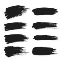 Set of abstract black brush strokes on a white background, showcasing diverse textures and patterns in ink design. vector