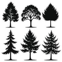 Silhouettes of different tree species in a variety of shapes and forms against a white background. vector