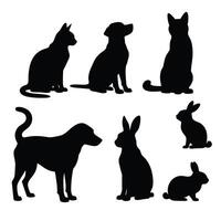 Silhouettes of various animals, including cats, dogs, and rabbits, form an intriguing composition against a plain background. vector