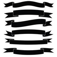 A set of six black ribbon banners in various shapes, arranged on a white background, each with a unique design and style. vector
