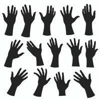 Silhouette set of diverse hand gestures showcasing various expressive positions against a plain background. vector