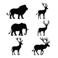Silhouettes of a lion, elephant, and deer displayed on a white background, highlighting the diverse and majestic nature of wildlife. vector